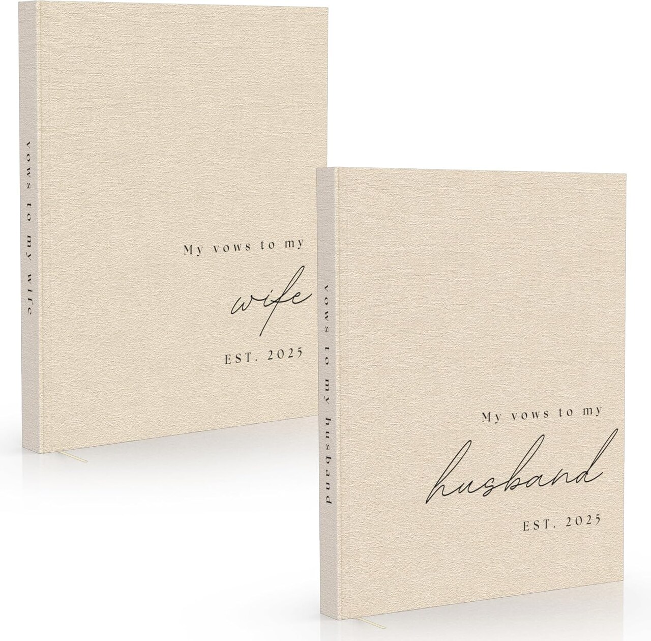 Wedding Vow Books His and Hers - 2 Pack Personalized 2025 Year His & Hers Book - Linen Hardcover Bride and Groom Notebook for Ceremony Vows - Bookmark & Lined Pages - Renewal & Wedding Must Haves